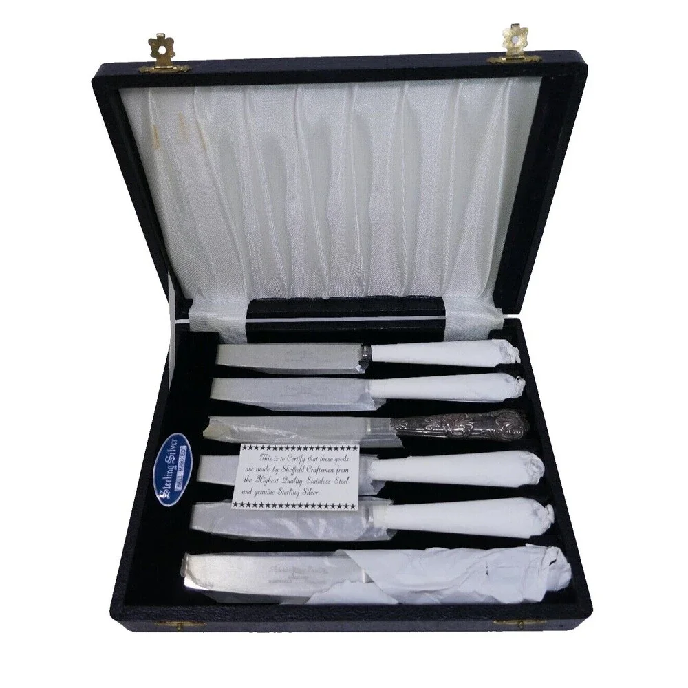 Harrison Brothers Sheffield Silver Handled Queens Pattern Butter Tea Knives